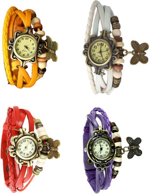 NS18 Vintage Butterfly Rakhi Combo of 4 Yellow, Red, White And Purple Analog Watch  - For Women   Watches  (NS18)