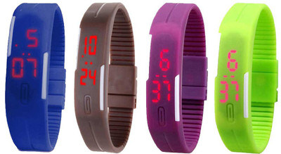 

NS18 Silicone Led Magnet Band Combo of 4 Blue, Brown, Purple And Green Watch - For Boys & Girls