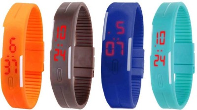 NS18 Silicone Led Magnet Band Watch Combo of 4 Orange, Brown, Blue And Sky Blue Digital Watch  - For Couple   Watches  (NS18)