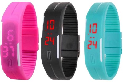 NS18 Silicone Led Magnet Band Combo of 3 Pink, Black And Sky Blue Digital Watch  - For Boys & Girls   Watches  (NS18)