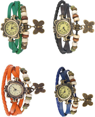 View NS18 Vintage Butterfly Rakhi Combo of 4 Green, Orange, Black And Blue Analog Watch  - For Women Wrist Watches Price Online(NS18)