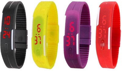 NS18 Silicone Led Magnet Band Watch Combo of 4 Black, Yellow, Purple And Red Digital Watch  - For Couple   Watches  (NS18)