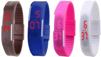 NS18 Silicone Led Magnet Band Combo of 4 Brown, Blue, Pink And White Digital Watch  - For Boys & Girls   Watches  (NS18)