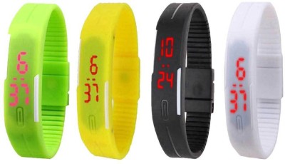 NS18 Silicone Led Magnet Band Combo of 4 Green, Yellow, Black And White Digital Watch  - For Boys & Girls   Watches  (NS18)