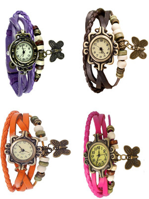 

NS18 Vintage Butterfly Rakhi Combo of 4 Purple, Orange, Brown And Pink Watch - For Women