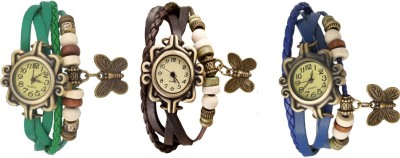 NS18 Vintage Butterfly Rakhi Watch Combo of 3 Green, Brown And Blue Analog Watch  - For Women   Watches  (NS18)