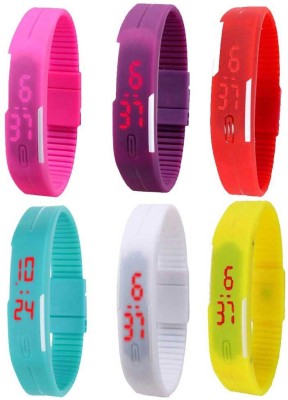 NS18 Silicone Led Magnet Band Combo of 6 Pink, Purple, Red, Sky Blue, White And Yellow Digital Watch  - For Boys & Girls   Watches  (NS18)