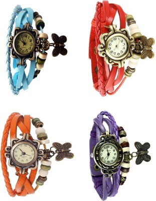 NS18 Vintage Butterfly Rakhi Combo of 4 Sky Blue, Orange, Red And Purple Analog Watch  - For Women   Watches  (NS18)