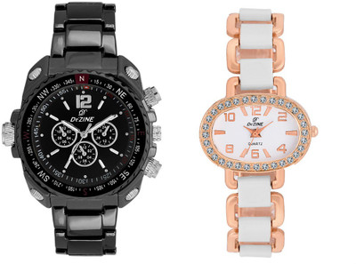 View Dezine Ladies + Gents-DZ-GR1004BLK+LR112WHT-CMB Watch  - For Men Wrist Watches Price Online(Dezine)
