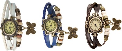 NS18 Vintage Butterfly Rakhi Watch Combo of 3 White, Blue And Brown Analog Watch  - For Women   Watches  (NS18)