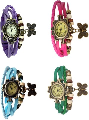 NS18 Vintage Butterfly Rakhi Combo of 4 Purple, Sky Blue, Pink And Green Analog Watch  - For Women   Watches  (NS18)