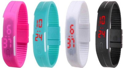 NS18 Silicone Led Magnet Band Combo of 4 Pink, Sky Blue, White And Black Digital Watch  - For Boys & Girls   Watches  (NS18)