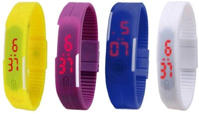 NS18 Silicone Led Magnet Band Combo of 4 Yellow, Purple, Blue And White Digital Watch  - For Boys & Girls   Watches  (NS18)