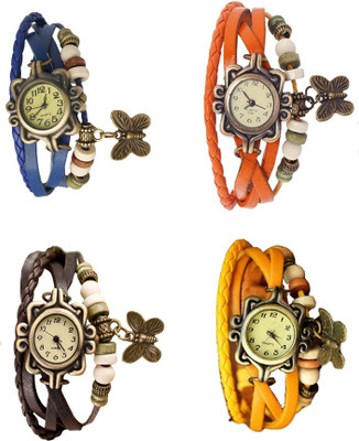

Kissu Vintage Rakhi Combo of 4 Blue, Brown, Orange And Yellow Watch - For Women