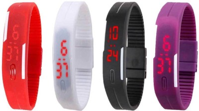 NS18 Silicone Led Magnet Band Watch Combo of 4 Red, White, Black And Purple Digital Watch  - For Couple   Watches  (NS18)