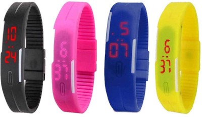 NS18 Silicone Led Magnet Band Combo of 4 Black, Pink, Blue And Yellow Digital Watch  - For Boys & Girls   Watches  (NS18)
