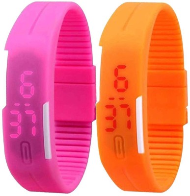 NS18 Silicone Led Magnet Band Set of 2 Pink And Orange Digital Watch  - For Boys & Girls   Watches  (NS18)