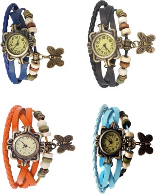 NS18 Vintage Butterfly Rakhi Combo of 4 Blue, Orange, Black And Sky Blue Analog Watch  - For Women   Watches  (NS18)