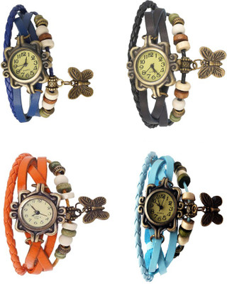 

Kissu Vintage Rakhi Combo of 4 Blue, Orange, Black And Sky Blue Watch - For Women