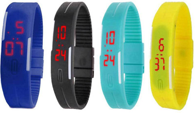 

NS18 Silicone Led Magnet Band Combo of 4 Blue, Black, Sky Blue And Yellow Watch - For Boys & Girls
