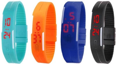 NS18 Silicone Led Magnet Band Combo of 4 Sky Blue, Orange, Blue And Black Digital Watch  - For Boys & Girls   Watches  (NS18)