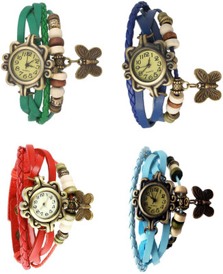 

Kissu Vintage Rakhi Combo of 4 Green, Red, Blue And Sky Blue Watch - For Women
