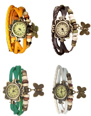 NS18 Vintage Butterfly Rakhi Combo of 4 Yellow, Green, Brown And White Analog Watch  - For Women   Watches  (NS18)