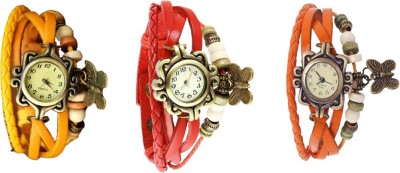NS18 Vintage Butterfly Rakhi Watch Combo of 3 Yellow, Red And Orange Analog Watch  - For Women   Watches  (NS18)