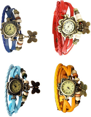 

Kissu Vintage Rakhi Combo of 4 Blue, Sky Blue, Red And Yellow Watch - For Women
