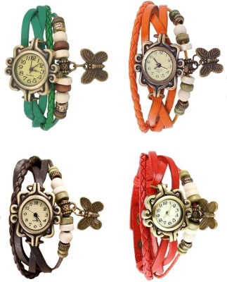 NS18 Vintage Butterfly Rakhi Combo of 4 Green, Brown, Orange And Red Analog Watch  - For Women   Watches  (NS18)