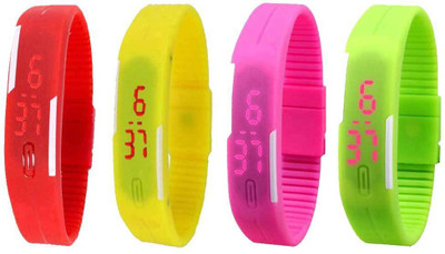 

NS18 Silicone Led Magnet Band Combo of 4 Red, Yellow, Pink And Green Watch - For Boys & Girls