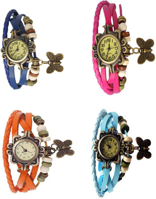 

NS18 Vintage Butterfly Rakhi Combo of 4 Blue, Orange, Pink And Sky Blue Watch - For Women