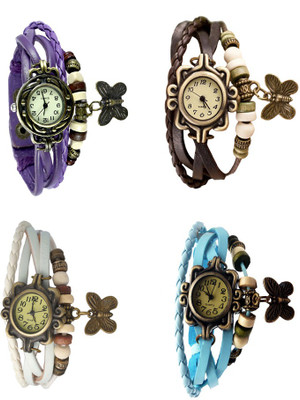 

Kissu Vintage Rakhi Combo of 4 Purple, White, Brown And Sky Blue Watch - For Women