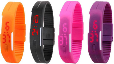 NS18 Silicone Led Magnet Band Watch Combo of 4 Orange, Black, Pink And Purple Watch - For Couple