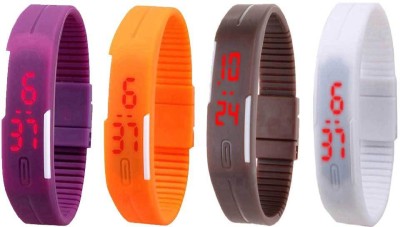NS18 Silicone Led Magnet Band Combo of 4 Purple, Orange, Brown And White Digital Watch  - For Boys & Girls   Watches  (NS18)