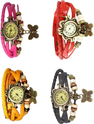NS18 Vintage Butterfly Rakhi Combo of 4 Pink, Yellow, Red And Black Analog Watch  - For Women   Watches  (NS18)