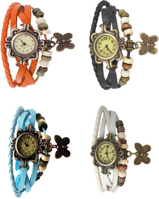 

NS18 Vintage Butterfly Rakhi Combo of 4 Orange, Sky Blue, Black And White Watch - For Women