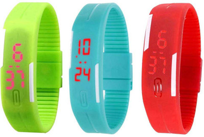 NS18 Silicone Led Magnet Band Combo of 3 Green, Sky Blue And Red Digital Watch  - For Boys & Girls   Watches  (NS18)