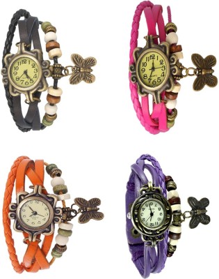 NS18 Vintage Butterfly Rakhi Combo of 4 Black, Orange, Pink And Purple Analog Watch  - For Women   Watches  (NS18)