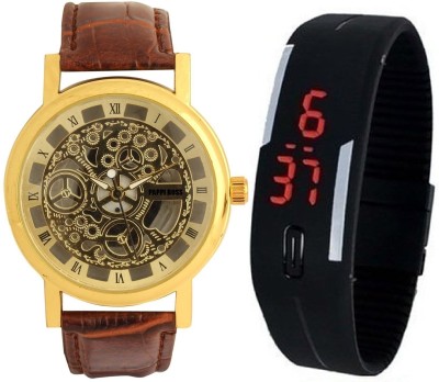 Pappi Boss Combo Of Classic Skeleton Transparent Gold Dial & Digital Led Band Analog Watch  - For Men & Women   Watches  (Pappi Boss)