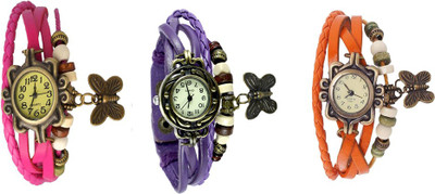 

Kissu Vintage Rakhi Watch Combo of 3 Pink, Purple And Orange Watch - For Women
