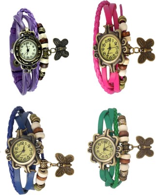 NS18 Vintage Butterfly Rakhi Combo of 4 Purple, Blue, Pink And Green Analog Watch  - For Women   Watches  (NS18)