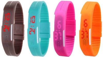 NS18 Silicone Led Magnet Band Combo of 4 Brown, Sky Blue, Pink And Orange Digital Watch  - For Boys & Girls   Watches  (NS18)