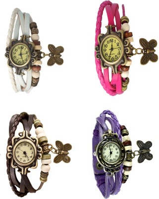 NS18 Vintage Butterfly Rakhi Combo of 4 White, Brown, Pink And Purple Analog Watch  - For Women   Watches  (NS18)