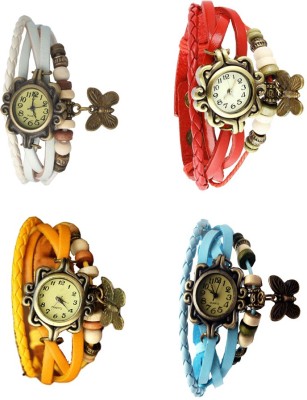 NS18 Vintage Butterfly Rakhi Combo of 4 White, Yellow, Red And Sky Blue Analog Watch  - For Women   Watches  (NS18)
