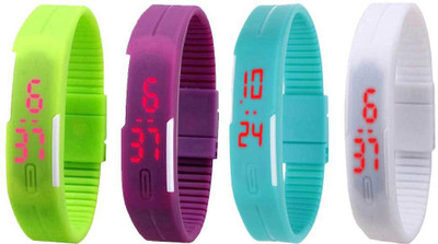 

NS18 Silicone Led Magnet Band Combo of 4 Green, Purple, Sky Blue And White Watch - For Boys & Girls