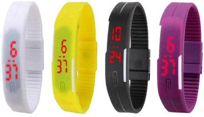 NS18 Silicone Led Magnet Band Watch Combo of 4 White, Yellow, Black And Purple Digital Watch  - For Couple   Watches  (NS18)