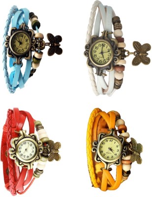 NS18 Vintage Butterfly Rakhi Combo of 4 Sky Blue, Red, White And Yellow Analog Watch  - For Women   Watches  (NS18)