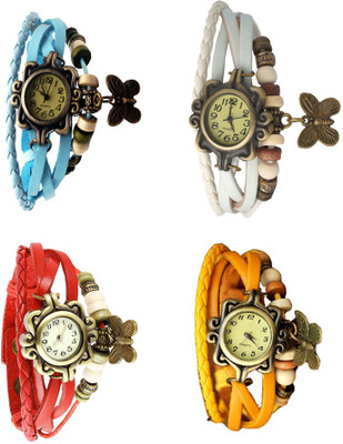 

Kissu Vintage Rakhi Combo of 4 Sky Blue, Red, White And Yellow Watch - For Women