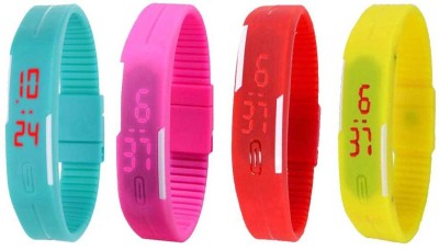 NS18 Silicone Led Magnet Band Combo of 4 Sky Blue, Pink, Red And Yellow Digital Watch  - For Boys & Girls   Watches  (NS18)